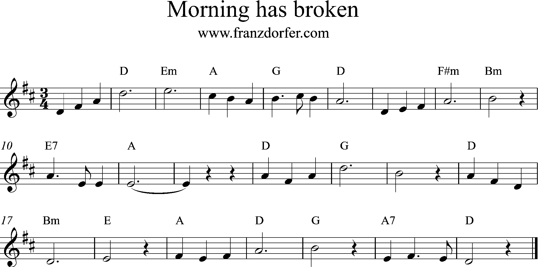 Noten für Querflöte, G-Dur, Morning has broken